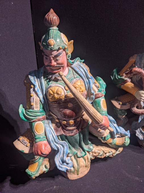 A late 19th/early 20th century Chinese set of four large sancai-glazed temple-roof figures depicting - Image 2 of 6