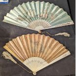 2 19th century French ivory fans depicting figural scenes