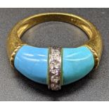 A Kutchinsky turquoise and diamond ring, mounted on 18ct yellow gold, Kutchinsky signature and