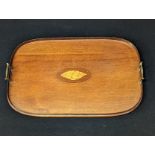 An Edwardian mahogany shell inlaid tray