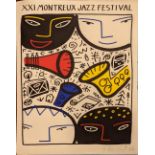 XXI Montreaux Jazz Festival poster, offset lithograph, printed signature, full sheet, H.70cm W.50cm