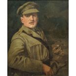 An early 20th century portrait of a World War I or II British officer, oil on canvas, H.72cm W.60cm