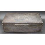 An early 20th century cigarette box, engine turned top, monogrammed, L.18cm, gross weight 640g,