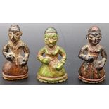 A group of unusual 17th century Indian stained ivory chess pieces, H.4cm