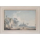 Joseph Charles Barrow (fl.1790-1791), a landscape scene, watercolour, H.11.5cm W.17cm