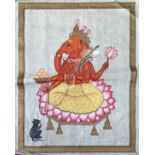 A mid 20th century painting of Ganesh on cloth, H.50cm W.40cm