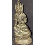 Large Burmese bronze seated Buddha (or warrior) holding a dagger, Burma or Myanmar, H.39cm