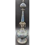 A 19th century Indian Kashmiri silver enameled rosewater sprinkler, 207g, H.27cm