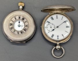 A J.W.Benson half hunter silver pocket watch, engine turned outer case, the dial marked J.W.Benson