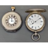 A J.W.Benson half hunter silver pocket watch, engine turned outer case, the dial marked J.W.Benson