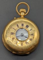 An 18ct gold half hunter pocket watch cased by J.W.Benson of London, the monogrammed case with