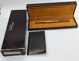 A Dupont rose gold plated ball point pen with box and papers