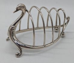 A silver swan toast rack, hallmarked Birmingham, 1899, Thomas Latham & Ernest Morton, 55g, L.11.5cm