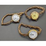 An 18ct gold cased ladies watch, a 15ct gold cased ladies watch and a 9ct gold cased ladies watch