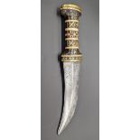 A 19th century Ottoman Syrian dagger with calligraphic blade, the handle inlaid with bone and