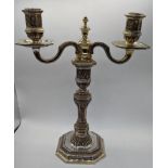 A Christofle silver plated twin branch candelabra