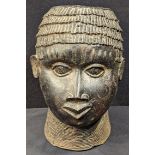 A rare large African Benin bronze head, H.39cm
