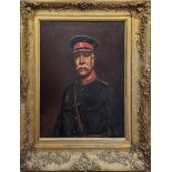 A large early 20th century portrait of a WWI Royal Artillery officer, oil on canvas, gilt frame, H.