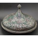 A large rare 18th or 19th century Indian Mughal enamelled silver lidded dish, signed, H.14cm