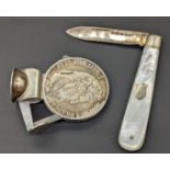 A Silver Cheroot Cutter, made with a five-francs Coin, dated 1847 Louis Philippe Roi des Francais