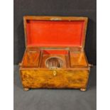 A large 19th century walnut tea caddy, raised on four pad feet, H.17.5cm W.30cm