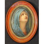 A KPM Berlin porcelain portrait of The Virgin Mary, impressed mark to verso, H.13cm W.9cm, frame H.