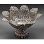 A fine 18th or 19th century Indian white metal filigree footed bowl, H.12cm
