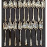 A collection of George I and II rat tail silver spoons, various London hallmarks, makers mostly Phil