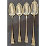 4 George III silver basting spoons, family crests to terminals, hallmarked London, 1797,