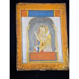 A large 19th century Indian miniature painting of two standing ladies, H.25.5cm W.19cm