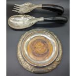 Pair of Colonial Silver and Carved Horn Food Servers, with inscription in Jawi, made in Kelantan,