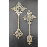 Two North African Ethiopian White Metal Religious Christian Crosses, Ethiopia, L.24.5cm