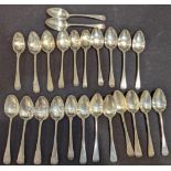 A collection of Georgian silver desert spoons, various London hallmarks and makers, various crests