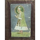 An 18th or 19th century Indian miniature painting of Old Emperor Aurangzeb, H.14cm W.8.5cm, frame