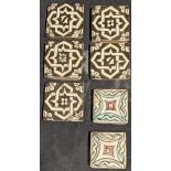 A collection of seven 18th or 19th century small North African Tunisian tiles, 6cm x 6cm