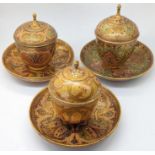 A fine 19th century Indian set of papier mache cups and saucers with lids,