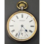 An early 20th century pocket watch, gun-metal cased open face keyless by J.Smith & Son of