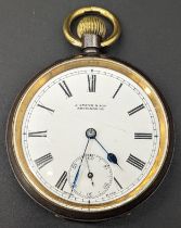 An early 20th century pocket watch, gun-metal cased open face keyless by J.Smith & Son of