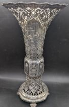 A large 19th century Continental hallmarked silver vase in the Chinese style, marks to foot, H.31cm