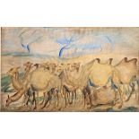 Alexander Yakovlev (1887-1938), Camel Caravan, watercolour, signed with initials and inscribed