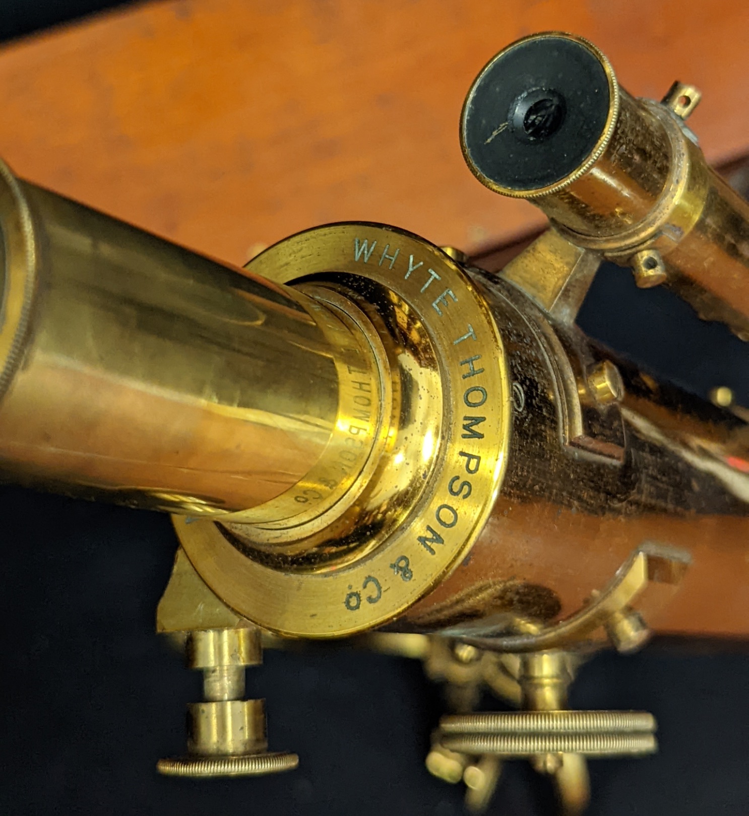 A Whyte Thompson & Co. of Glasgow brass telescope with box, together with a large tripod and a - Image 2 of 5