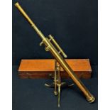 A Whyte Thompson & Co. of Glasgow brass telescope with box, together with a large tripod and a