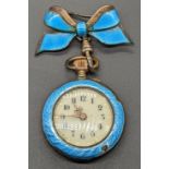 An early 20th century blue guilloche enamel pocket watch, D.3cm