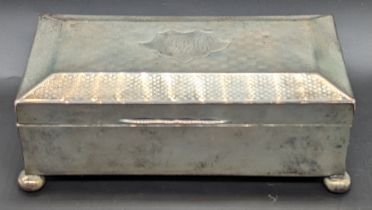 An early 20th century silver cigar box, Birmingham hallmarks, monogrammed, L.20cm, gross weight