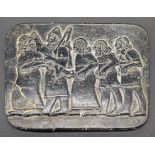 Assyrian hardstone depicting figural scene, 10cm x 8.5cm