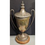 A large early 20th century silver trophy, hallmarked Chester, 1920, maker Barker Brothers, raised on