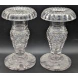 A pair of Regency Irish glass candlesticks, prismatic cut stem with strawberry diamond cut bands,