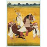 A fine early 19th century Indian Rajasthan equestrian painting, possibly Thakur Bakhtawar Singh of