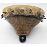 A 17th century Ottoman Turkish bronze hawking drum, D.12cm