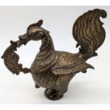 A 19th century South Indian brass hamsa bird oil lamp finial, H.16cm